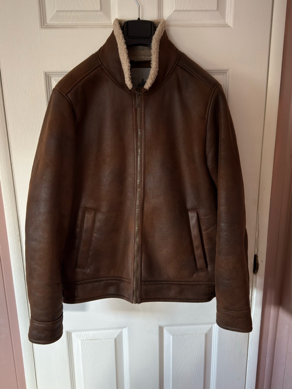 Rainforest Men's Brown Faux Leather Sherpa Lined Full Zip Bomber Jacket M